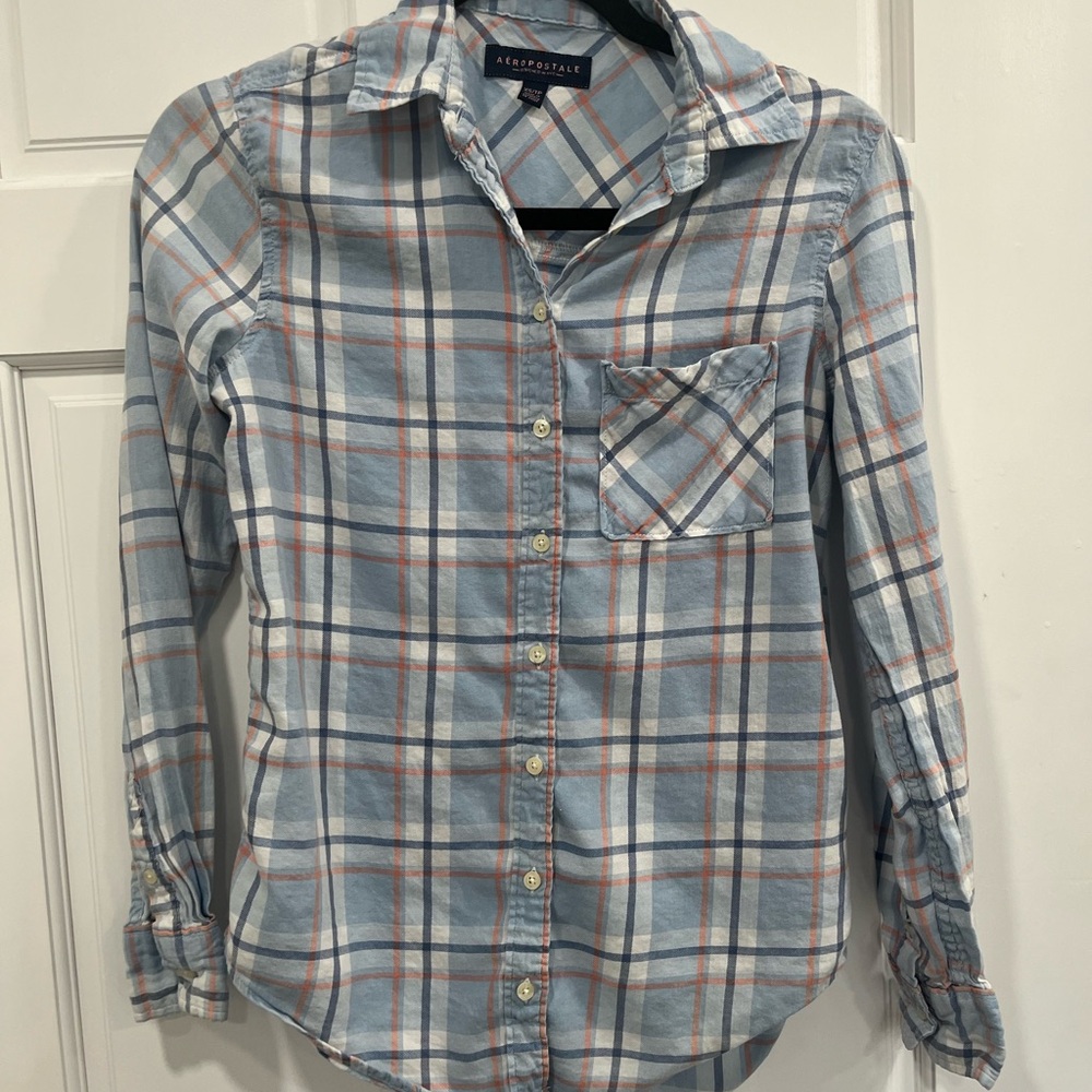 Aeropostale Blue and White Casual Button Down Shirt